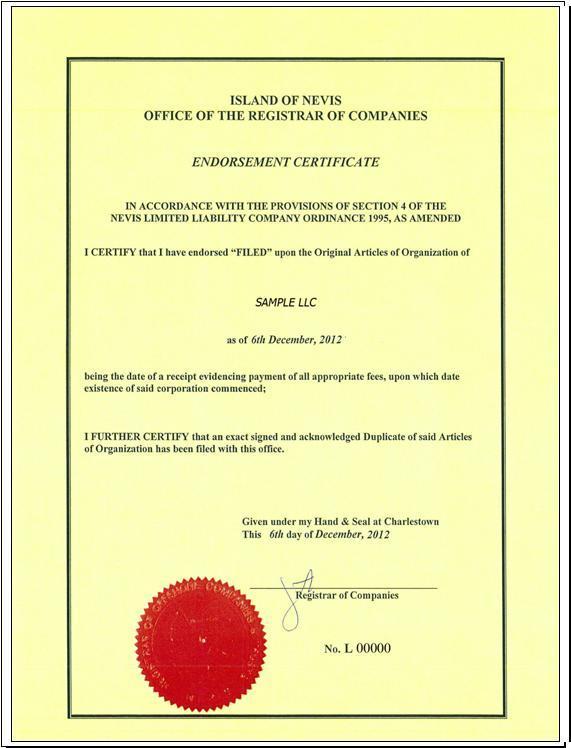 Endorsement Certificate