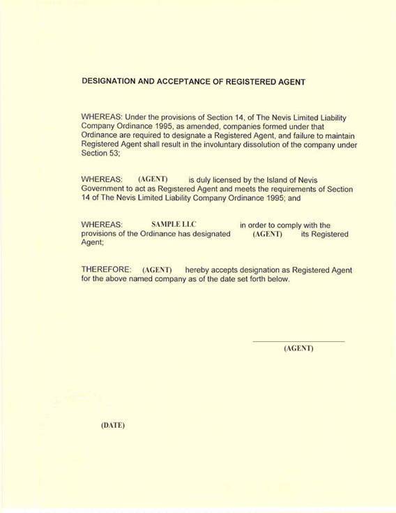 Designation and Acceptance of Registered Agent