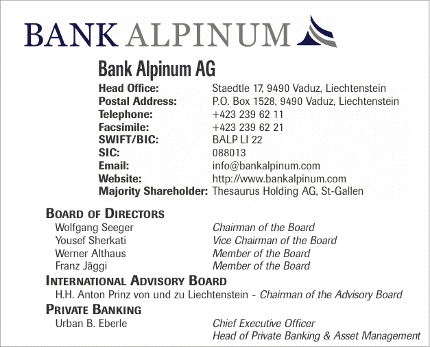 Счет в Лихтенштейне в Bank Alpinum