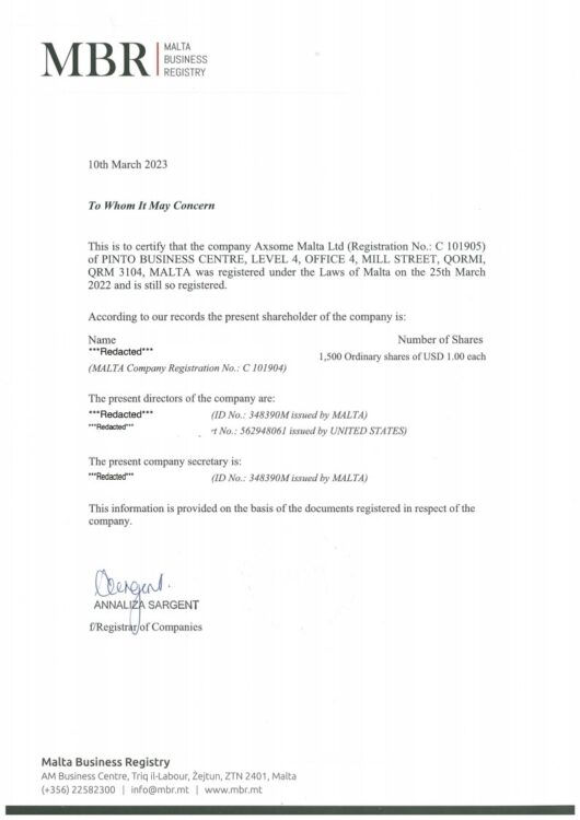 Certificate of Good Standing Мальта