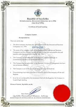 Certificate of Good Standing Сейшелы