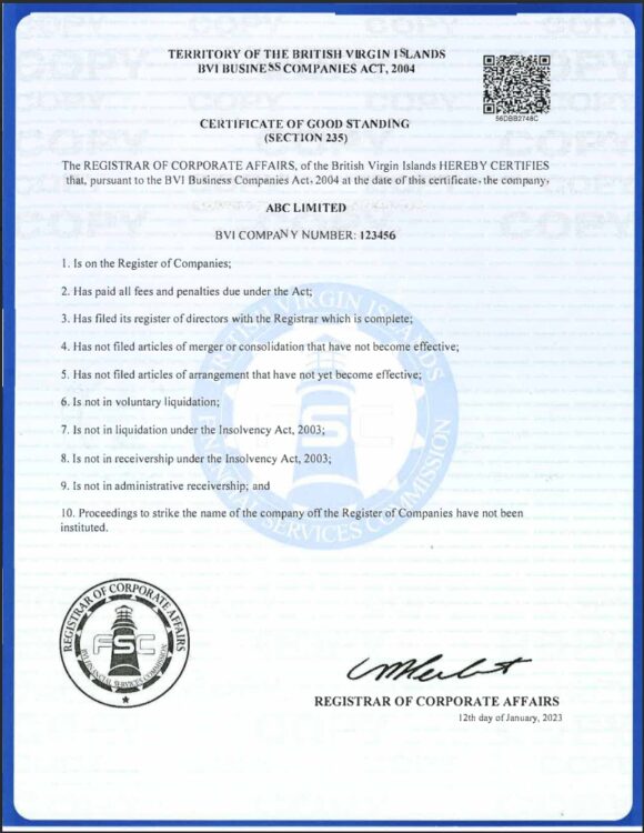 Certificate of Good Standing